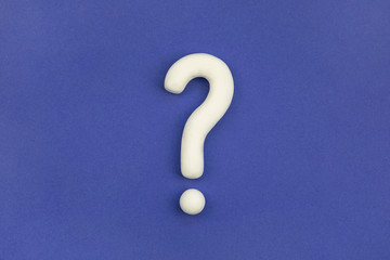 Question mark on blue background. 3d model, mock-up of interrogation point. Asking for information...