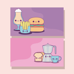 Kawaii food labels cards vector design