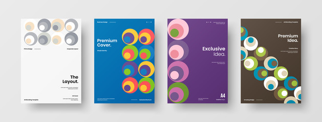 Company identity brochure template collection. Business presentation vector A4 vertical orientation front page mock up set. Corporate report cover abstract geometric illustration design layout bundle.