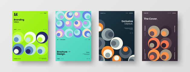 Company identity brochure template collection. Business presentation vector A4 vertical orientation front page mock up set. Corporate report cover abstract geometric illustration design layout bundle.