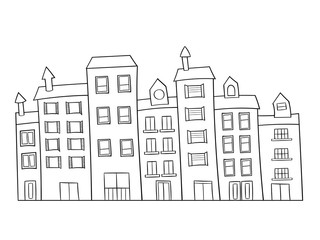 Fototapeta premium House in cartoon style. Cute vector illustration on a white background. Suitable for children's coloring books, educational posters and didactic material.