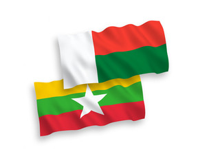 Flags of Madagascar and Myanmar on a white background