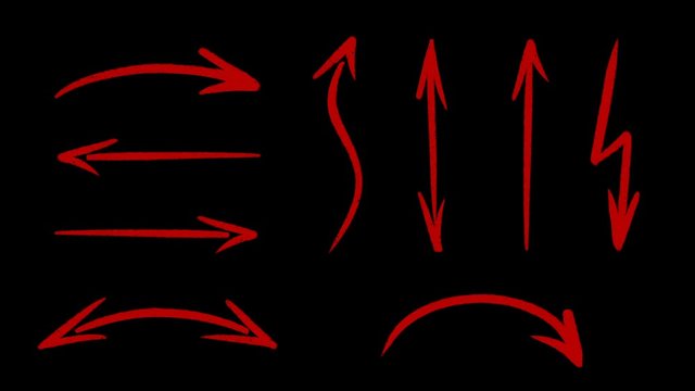 Set of hand drawn arrows. Alpha matte. Arrows are drawn in different shapes. Hand drawn elements for video edits or motion design projects. 4K.Transporent mask
