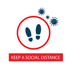 Keep a social distance. The red circle limits the virus-free space. Preventing infection. Icon. Vector illustration