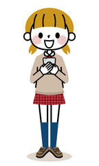 学生　女の子　スマホ　笑顔