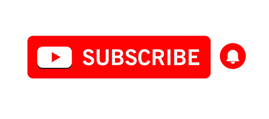 Subscribe icon shape sign. Red button subscribe to channel, blog. Social media logo symbol. Vector illustration image. Isolated on white background.