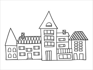 House in cartoon style. Cute vector illustration on a white background. Suitable for children's coloring books, educational posters and didactic material.