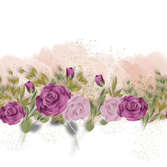 bouquet of purple and pink roses seamless border
