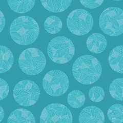 Vector Floral Circles in Aqua on Aqua Background Seamless Repeat Pattern. Background for textiles, cards, manufacturing, wallpapers, print, gift wrap and scrapbooking.