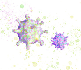 Bright lurid beautiful coronavirus cells on a blue background. COVID-19 concept. 3d illustration