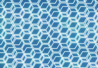 Obraz na płótnie Canvas Abstract neon honeycombs on blue. Modern stylish texture. 3d illustration