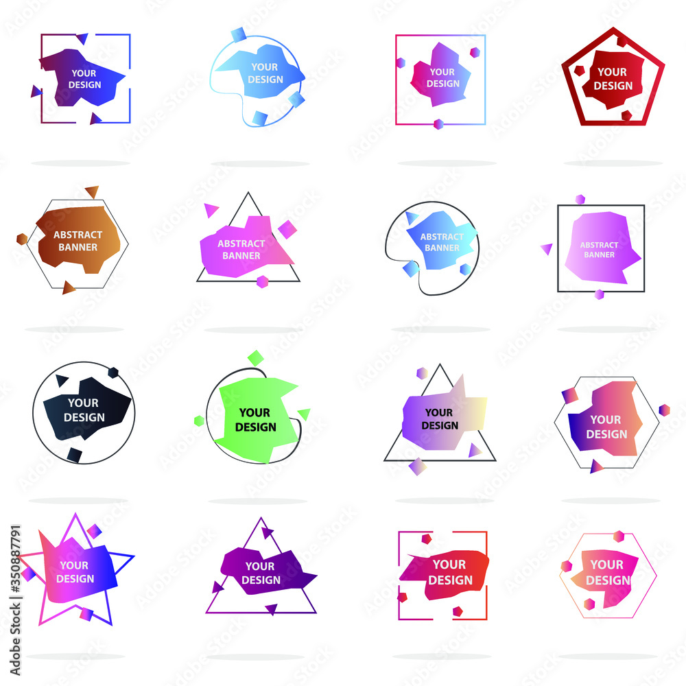 Fototapete Set of modern abstract vector banners. Multicolor flat geometric shapes. Geometric gradient figures, trendy dynamic elements
