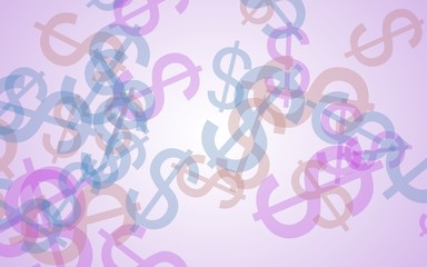 Multicolored translucent dollar signs on white background. Red tones. 3D illustration