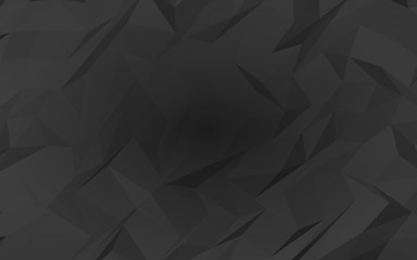 Black abstract background. Lowpoly backdrop. Gloomy crumpled paper. 3D illustration