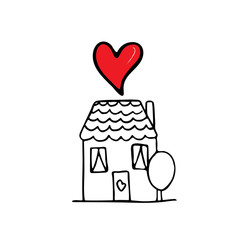 Doodle Sketch with doodle home with heart.