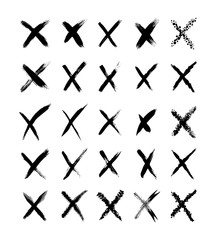Vector collection of texturing crosses. Big set of grunge elements. Criss-cross and marks for your projects in a dirty and freehand style.