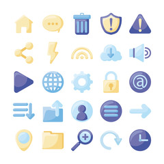 Social media and web flat style icon set vector design
