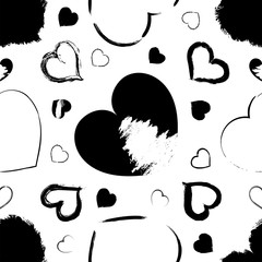 Vector seamless pattern with hearts and textured frames. Modern wallpaper with graffiti elements for the textile industry, prints, romantic cards, wrapping paper. Excellent template for your designs.