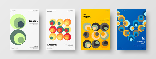 Company identity brochure template collection. Business presentation vector A4 vertical orientation front page mock up set. Corporate report cover abstract geometric illustration design layout bundle.