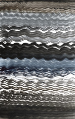 Abstract work with horizontal wavy lines. Dark gloomy background. Watercolor stripes. Background with dark spots. Black, deep blue, brown, gray stripes.