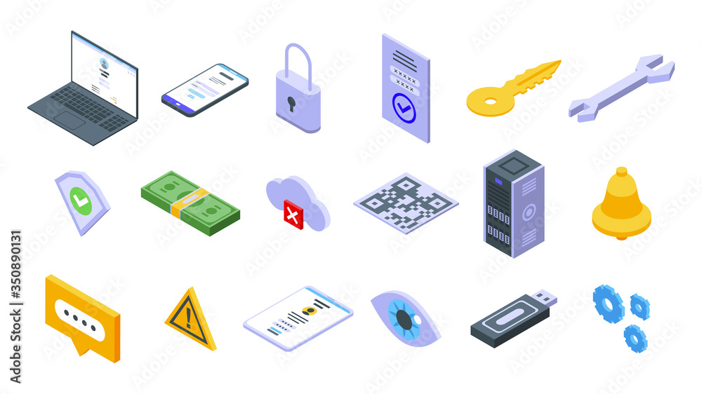 Poster multi-factor authentication icons set. isometric set of multi-factor authentication vector icons for