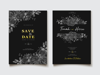 black floral wedding invitation card template
