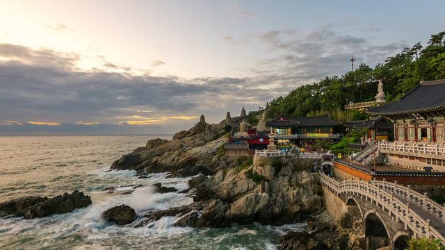 time lapse: haedong yonggungsa temple on sunrise at busan south korea