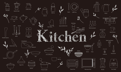 Kitchen 　Illustration　Line Art　 Background
