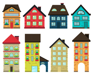 Illustration set colorful houses front view vector