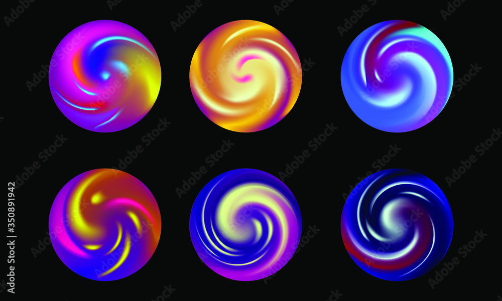 Poster set of round vector gradient. multicolor sphere. modern abstract background texture. template for de