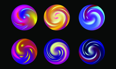 Set of round Vector Gradient. Multicolor Sphere. Modern abstract background texture. Template for design. Isolated objects