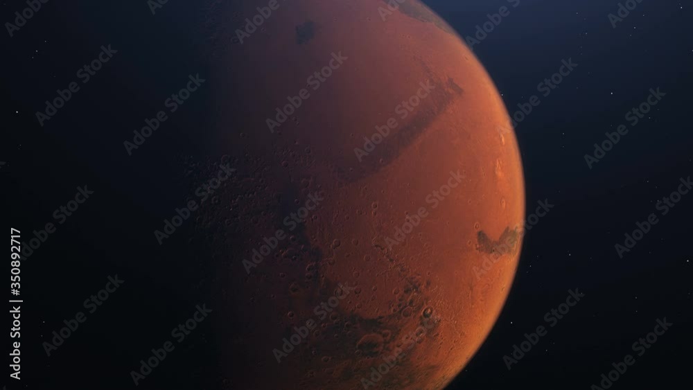 Wall mural martian orbit. mars in space with illuminated craters and martian mountains. elements of this image 