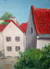 Houses in Tallinn, town life, oil painting