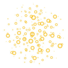 Fizzing  air  golden  bubbles on white  background.
