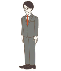 立っている男性　スーツ　メガネ　仕事　