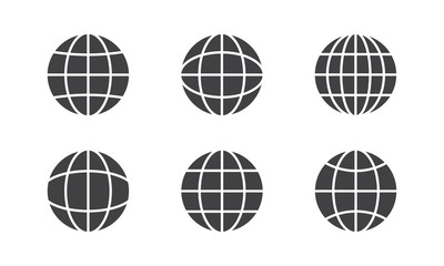 Web black icon set. World globe pictogram collection