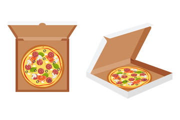 Pizza in box isolated on white background