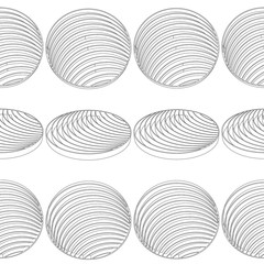 Seamless vector pattern with outline isometric black and white circles in line in minimal geometry style. Endless texture can be used for wallpaper, pattern fills, web page background.