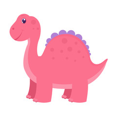 Cute cartoon vector pink dinosaur for kids