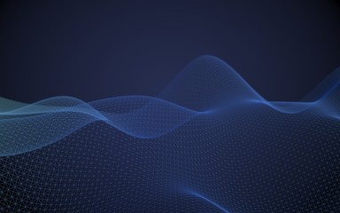 Abstract landscape on a blue background. Cyberspace grid. hi tech network. 3d technology illustration. Depth of field. 3D illustration