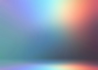 Hologram empty room 3d background blur. Blue lilac red gradient pattern on wall and floor smooth texture.