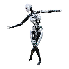 3D Rendering Female Robot on White