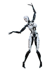 3D Rendering Female Robot on White