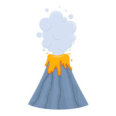 Cute cartoon vector volcano for kids with cloud