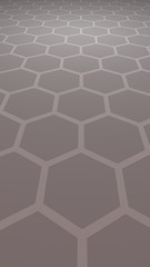 Honeycomb with color lighting, on a gray background. Perspective view on polygon look like honeycomb. Isometric geometry. 3D illustration