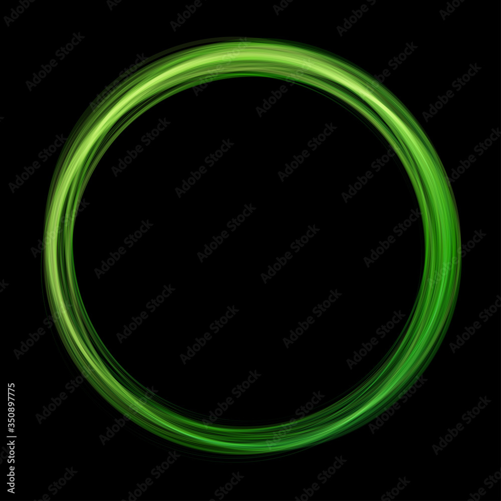 Poster green abstract neon round shape on black background. glowing futuristic bright green frame. simple e