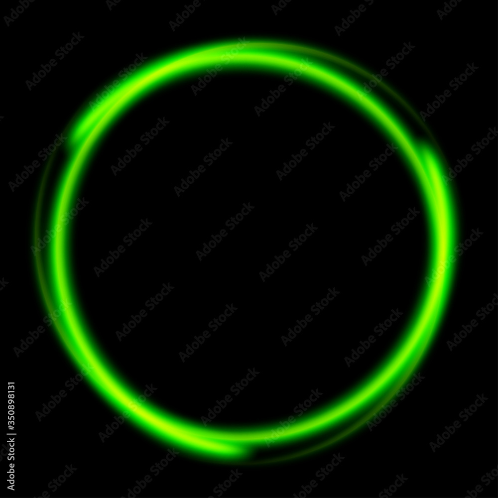Poster green abstract neon round shape on black background. glowing futuristic bright green frame. simple e