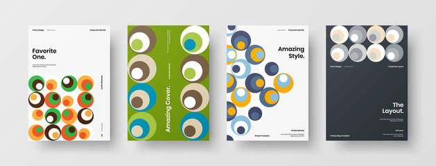 Company identity brochure template collection. Business presentation vector A4 vertical orientation front page mock up set. Corporate report cover abstract geometric illustration design layout bundle.