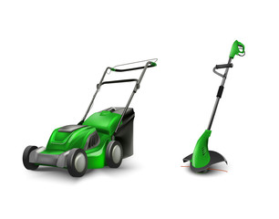 green electric lawn mower lawn mowing machine.
