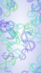 Multicolored translucent dollar signs on white background. 3D illustration